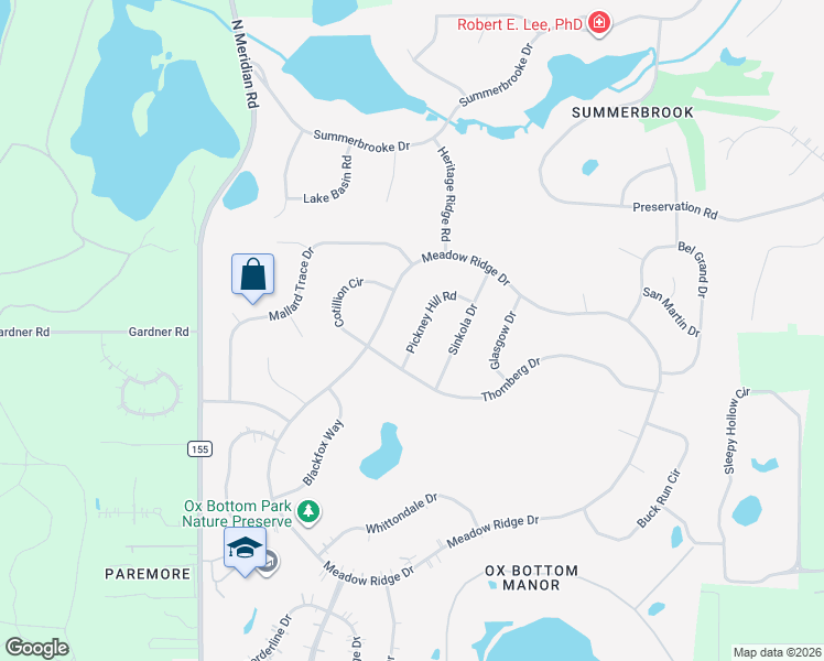 map of restaurants, bars, coffee shops, grocery stores, and more near 586 Meadow Ridge Drive in Tallahassee