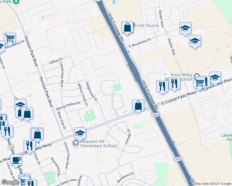 map of restaurants, bars, coffee shops, grocery stores, and more near 1148 Water Hyssop in Leander