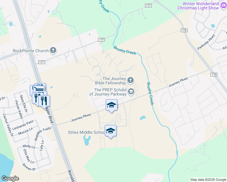 map of restaurants, bars, coffee shops, grocery stores, and more near 3233 Catalina Ranch Road in Leander