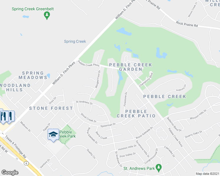 map of restaurants, bars, coffee shops, grocery stores, and more near 1007 Muirfield Village in College Station