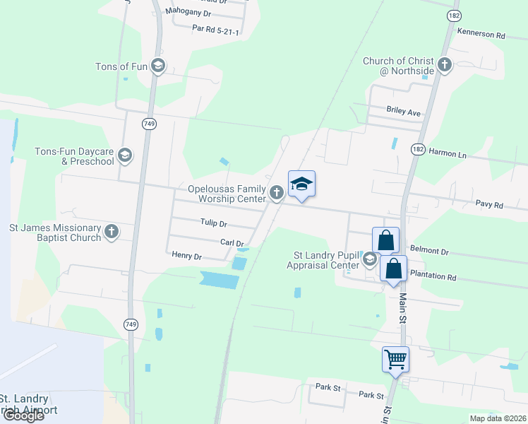 map of restaurants, bars, coffee shops, grocery stores, and more near 315 Carl Dr in Opelousas