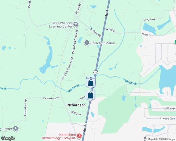 map of restaurants, bars, coffee shops, grocery stores, and more near 42-76 Mill Creek Drive in Carriere