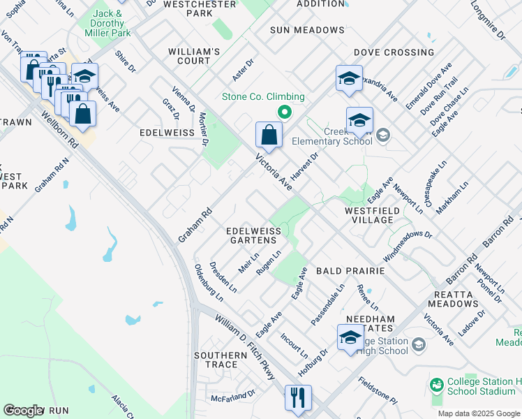 map of restaurants, bars, coffee shops, grocery stores, and more near 3706 Essen Loop in College Station