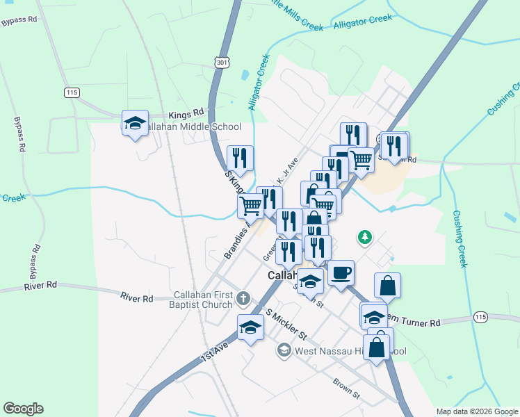 map of restaurants, bars, coffee shops, grocery stores, and more near U.S. 23 in Callahan