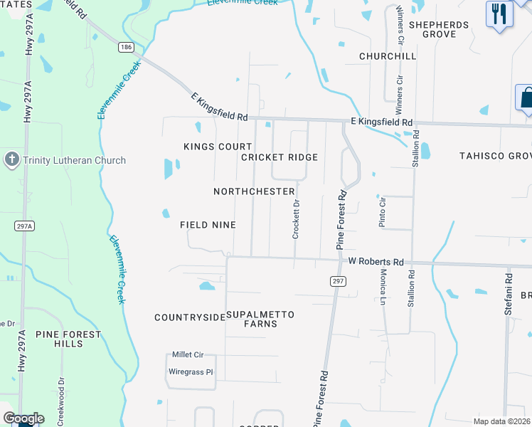 map of restaurants, bars, coffee shops, grocery stores, and more near 2323 Brightview Place in Gonzalez