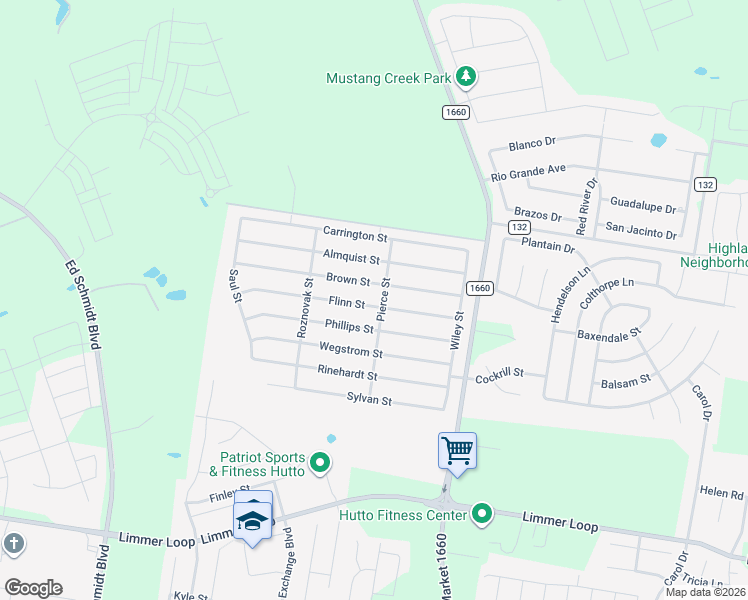 map of restaurants, bars, coffee shops, grocery stores, and more near 207 Flinn Street in Hutto