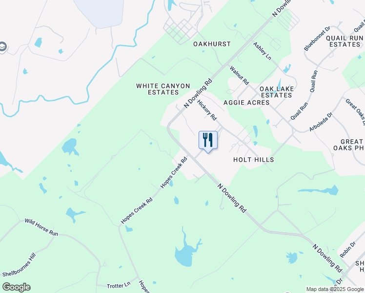 map of restaurants, bars, coffee shops, grocery stores, and more near 11347 North Dowling Road in College Station
