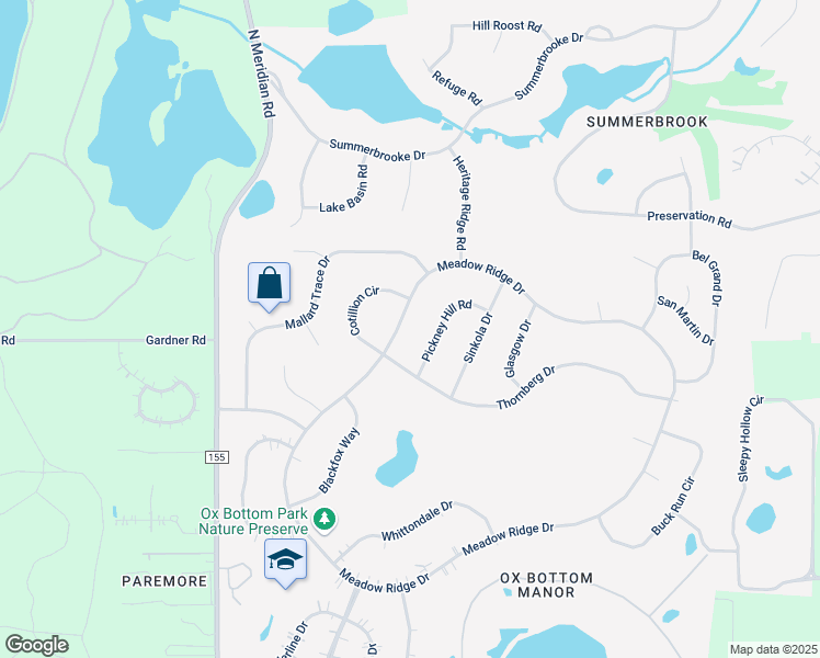 map of restaurants, bars, coffee shops, grocery stores, and more near 586 Meadow Ridge Drive in Tallahassee