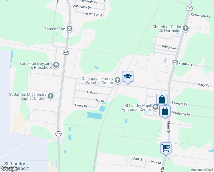 map of restaurants, bars, coffee shops, grocery stores, and more near 293-315 Carl Dr in Opelousas