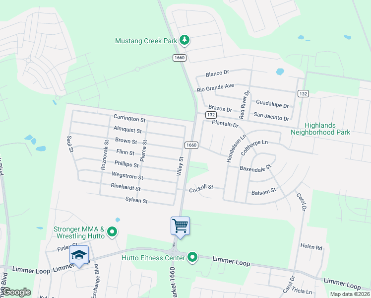 map of restaurants, bars, coffee shops, grocery stores, and more near 600 Wiley Street in Hutto