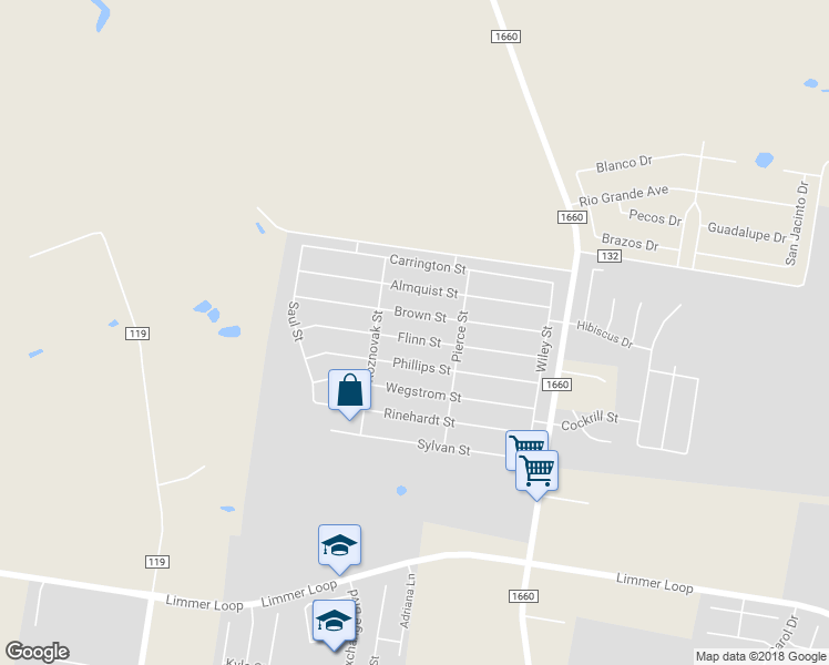 map of restaurants, bars, coffee shops, grocery stores, and more near 216 Flinn Street in Hutto