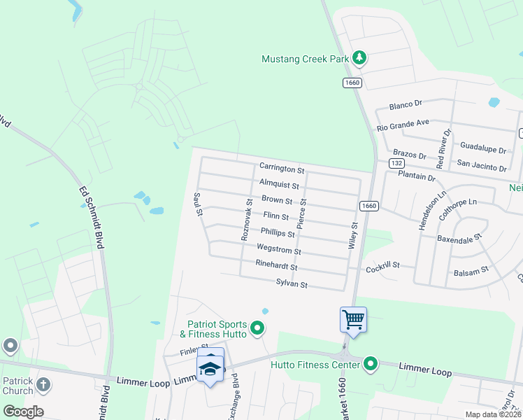 map of restaurants, bars, coffee shops, grocery stores, and more near 224 Flinn Street in Hutto