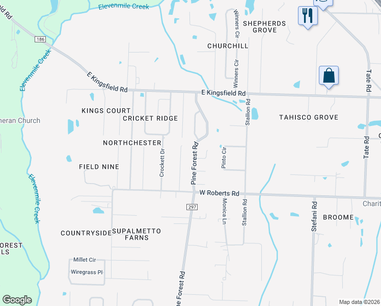 map of restaurants, bars, coffee shops, grocery stores, and more near 2534 Fiddlers Circle in Cantonment