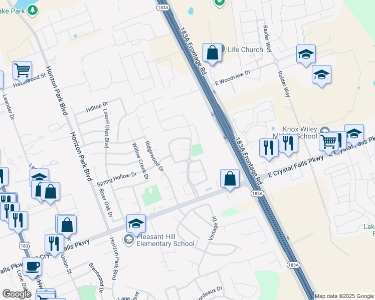 map of restaurants, bars, coffee shops, grocery stores, and more near 1100 Calla Lily Cove in Leander