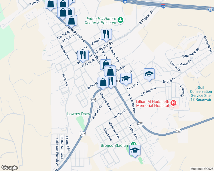 map of restaurants, bars, coffee shops, grocery stores, and more near 200 Cedar Street in Sonora
