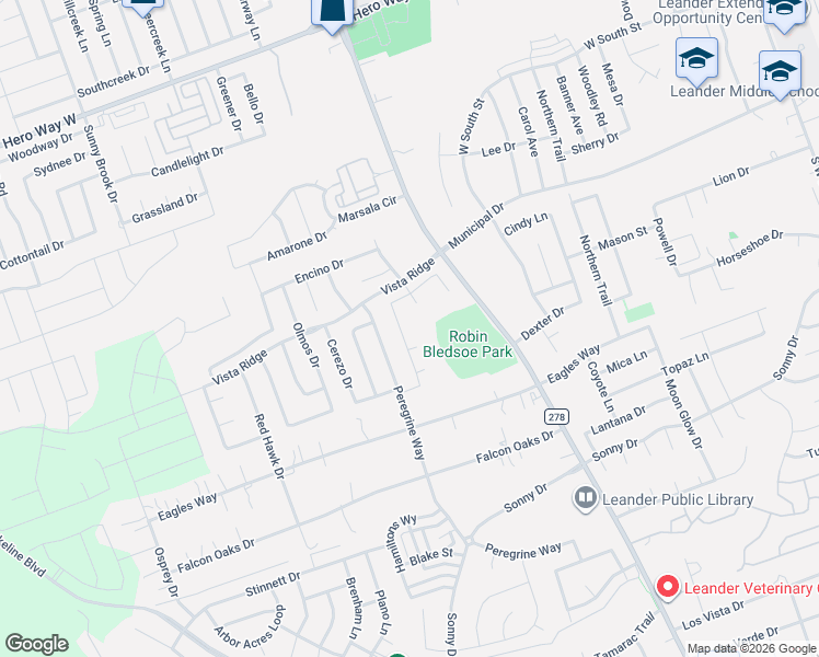 map of restaurants, bars, coffee shops, grocery stores, and more near 1304 Patito Place in Leander