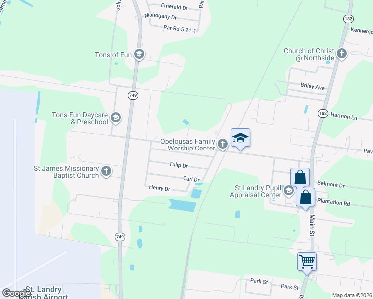 map of restaurants, bars, coffee shops, grocery stores, and more near 114-252 Percy Dr in Opelousas