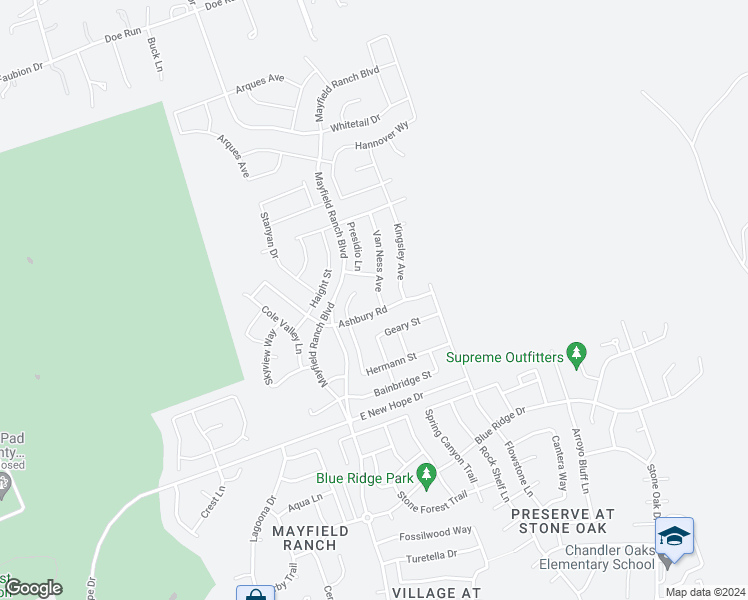 map of restaurants, bars, coffee shops, grocery stores, and more near 4110 Van Ness Avenue in Round Rock