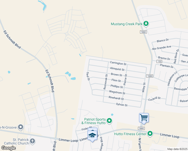 map of restaurants, bars, coffee shops, grocery stores, and more near 320 Flinn Street in Hutto