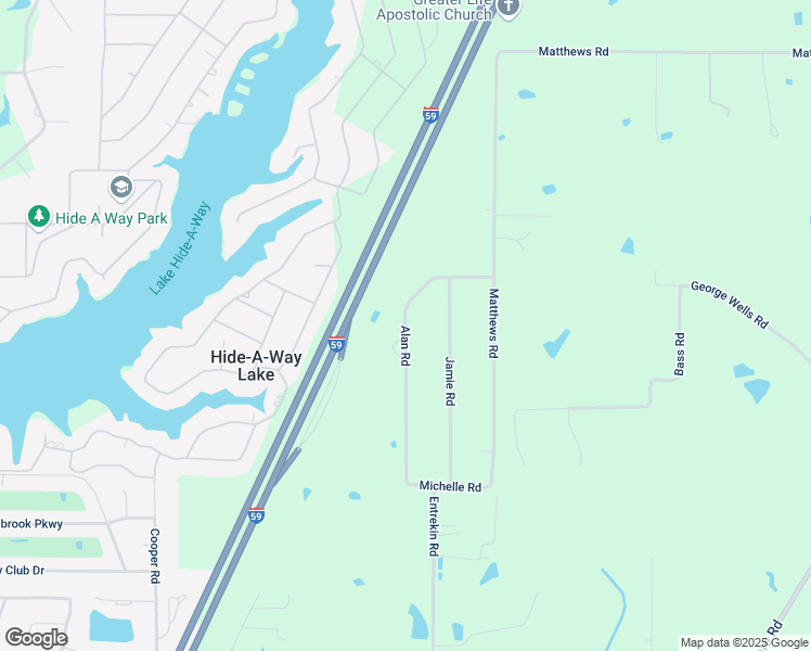 map of restaurants, bars, coffee shops, grocery stores, and more near 76 Alan Road in Carriere