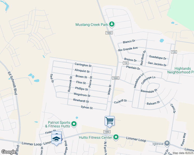 map of restaurants, bars, coffee shops, grocery stores, and more near 122 Brown Street in Hutto