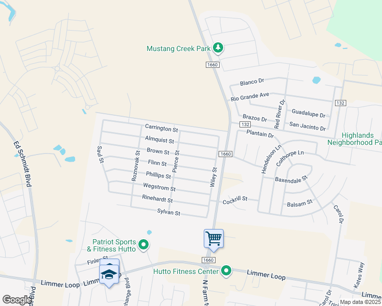 map of restaurants, bars, coffee shops, grocery stores, and more near 120 Brown Street in Hutto