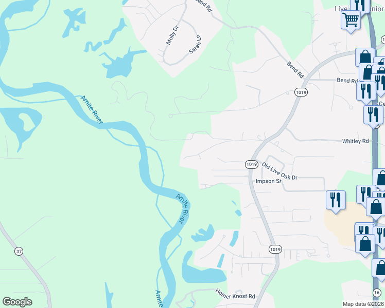 map of restaurants, bars, coffee shops, grocery stores, and more near 7071 Chandler Bluff Road in Denham Springs