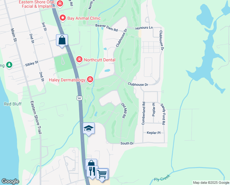 map of restaurants, bars, coffee shops, grocery stores, and more near 104 McIntosh Bluff Road in Fairhope