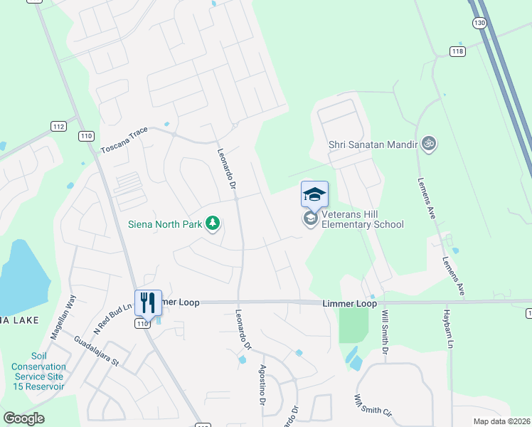 map of restaurants, bars, coffee shops, grocery stores, and more near 6829 Brindisi Place in Round Rock