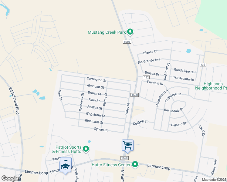 map of restaurants, bars, coffee shops, grocery stores, and more near 121 Almquist Street in Hutto