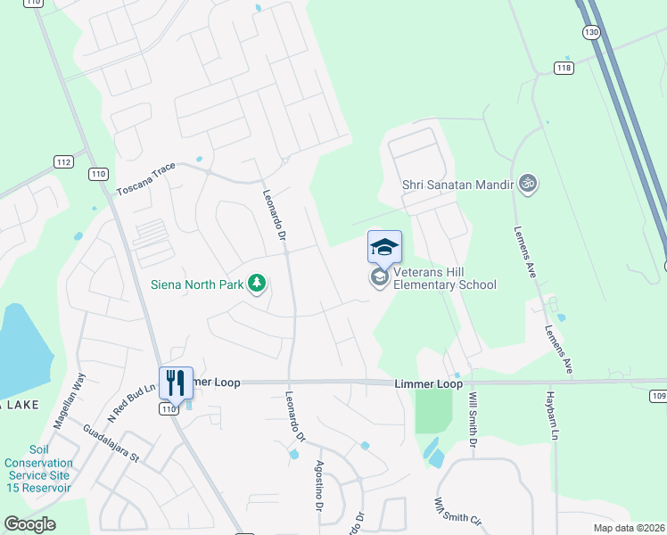 map of restaurants, bars, coffee shops, grocery stores, and more near 6829 Brindisi Place in Round Rock