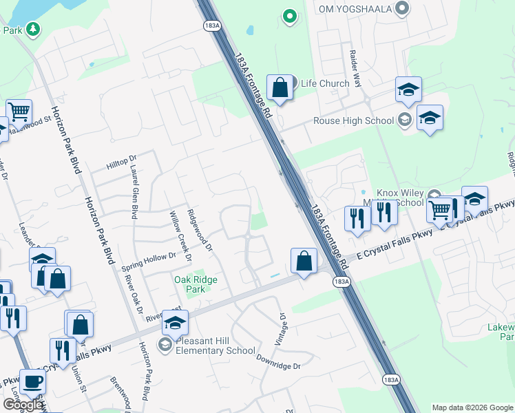 map of restaurants, bars, coffee shops, grocery stores, and more near 1324 Calla Lily Boulevard in Leander