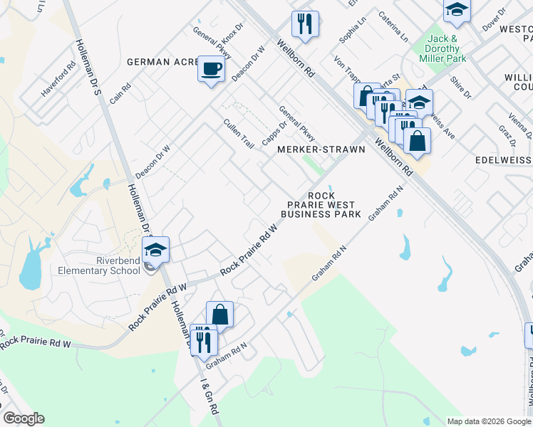 map of restaurants, bars, coffee shops, grocery stores, and more near 3525 Summerway Drive in College Station