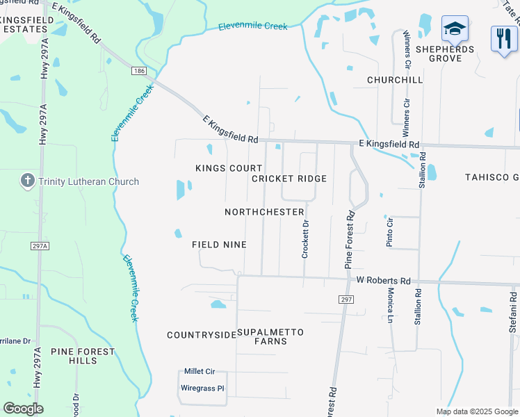 map of restaurants, bars, coffee shops, grocery stores, and more near 2401 Ryale Road in Gonzalez