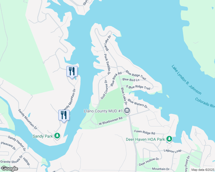 map of restaurants, bars, coffee shops, grocery stores, and more near 112 Blue Rock Road in Horseshoe Bay
