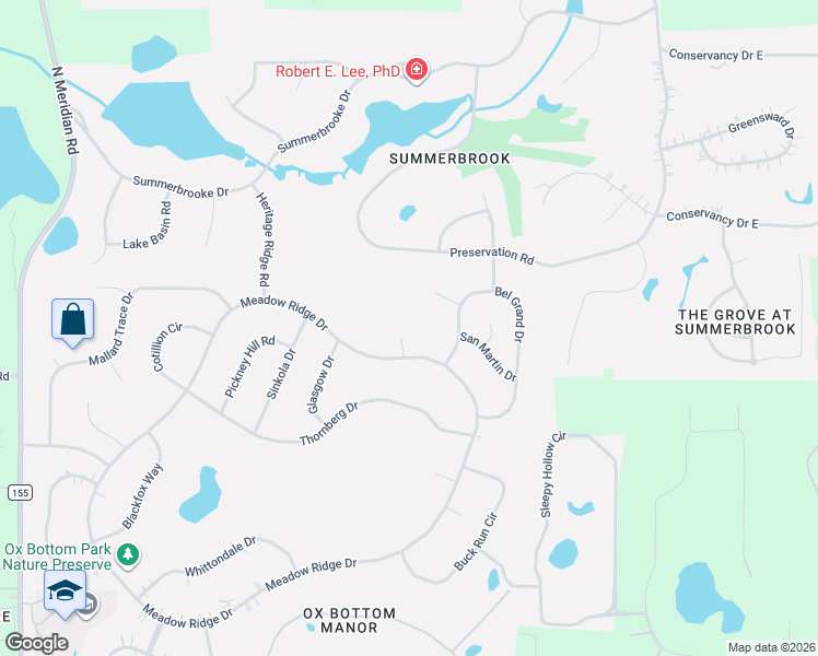 map of restaurants, bars, coffee shops, grocery stores, and more near 515 Meadow Ridge Court in Tallahassee