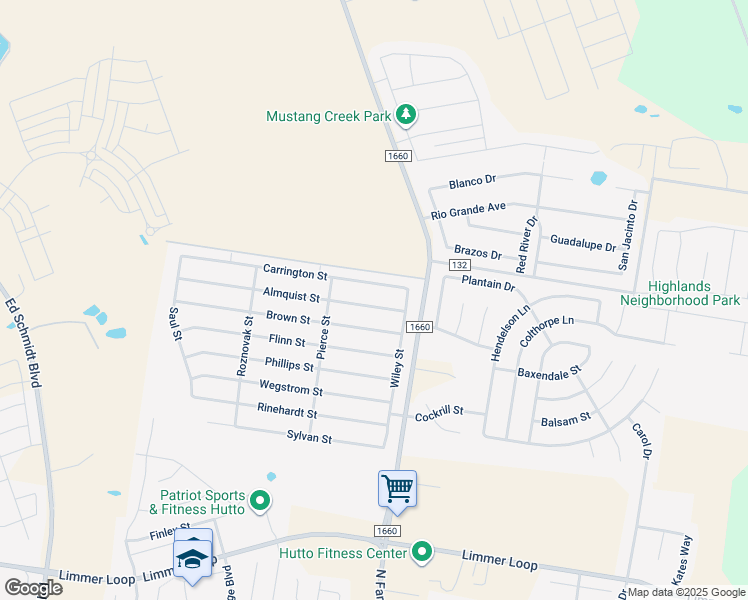map of restaurants, bars, coffee shops, grocery stores, and more near 112 Almquist Street in Hutto