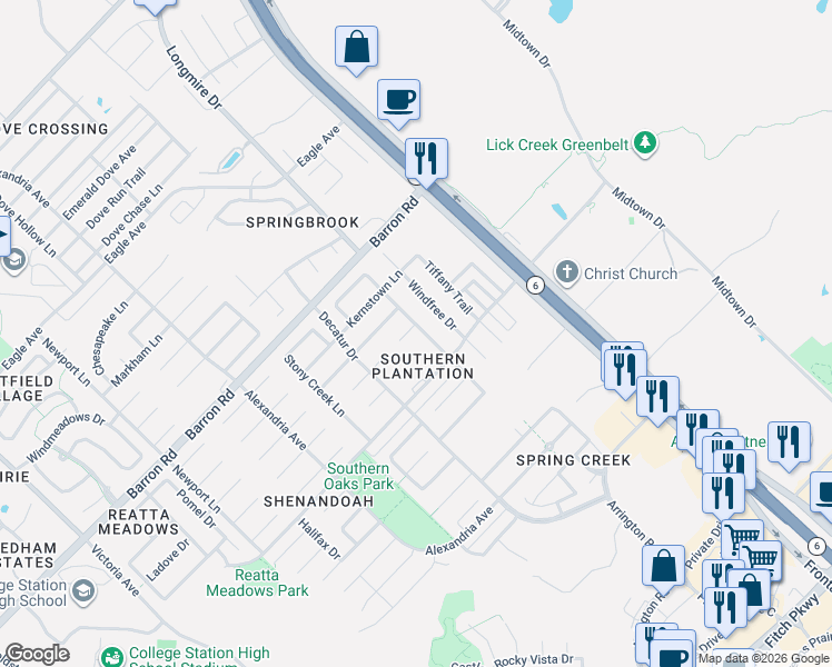 map of restaurants, bars, coffee shops, grocery stores, and more near 1516 Jasmine Court in College Station