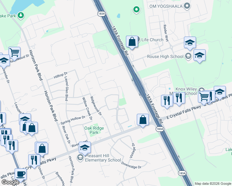 map of restaurants, bars, coffee shops, grocery stores, and more near 1324 Calla Lily Boulevard in Leander