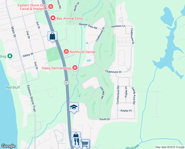 map of restaurants, bars, coffee shops, grocery stores, and more near 104 McIntosh Bluff Road in Fairhope