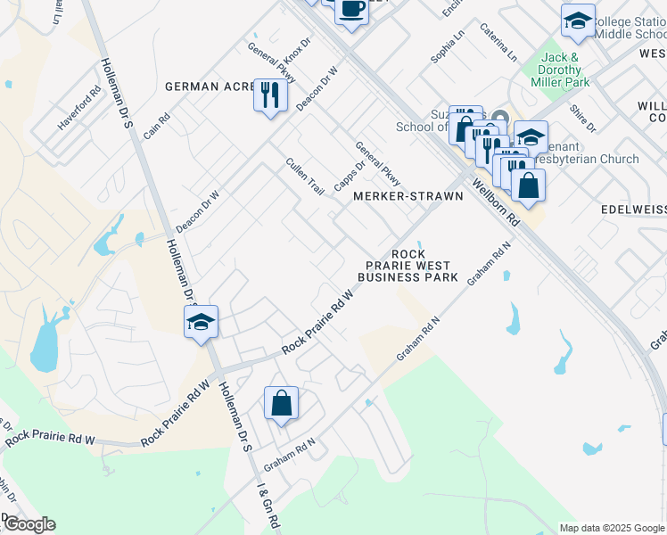 map of restaurants, bars, coffee shops, grocery stores, and more near 3528 Summerway Drive in College Station