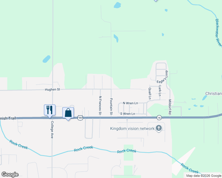 map of restaurants, bars, coffee shops, grocery stores, and more near 23501 Fountain Street in Robertsdale