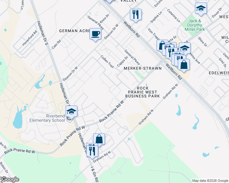 map of restaurants, bars, coffee shops, grocery stores, and more near 3536 Summerway Drive in College Station