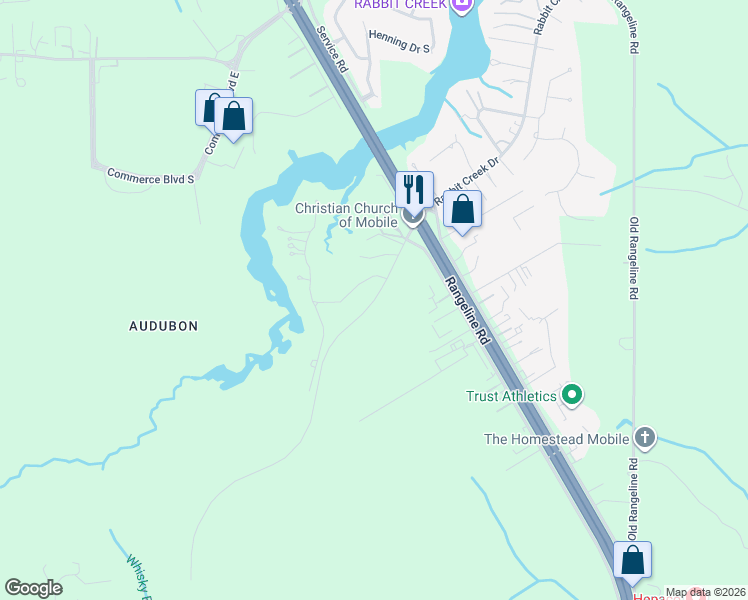 map of restaurants, bars, coffee shops, grocery stores, and more near Rabbit Creek Drive in Theodore