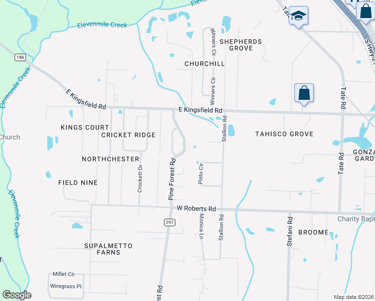 map of restaurants, bars, coffee shops, grocery stores, and more near 2472 Pine Forest Road in Cantonment