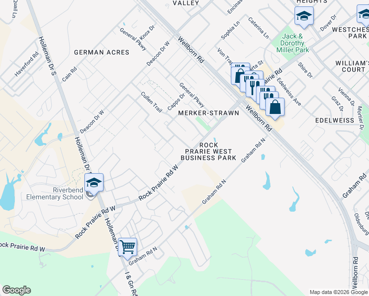 map of restaurants, bars, coffee shops, grocery stores, and more near 3227 Rock Prairie Road West in College Station