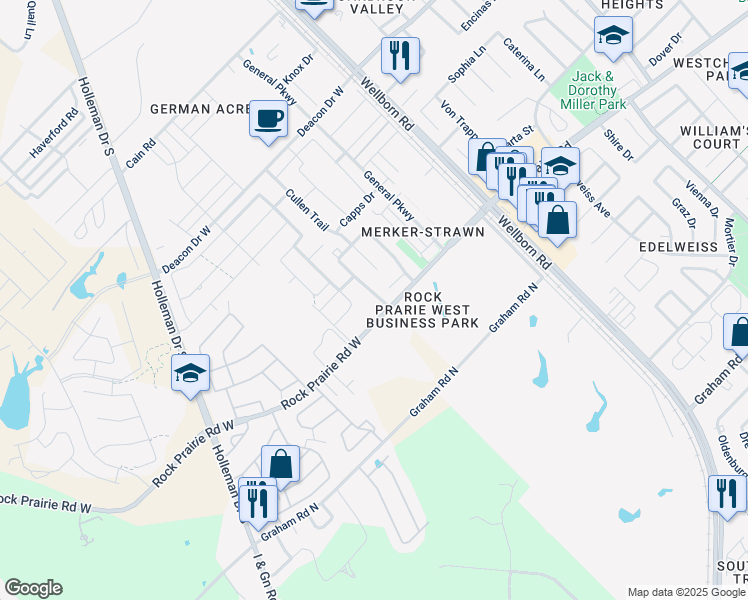 map of restaurants, bars, coffee shops, grocery stores, and more near 3374 Keefer Loop in College Station