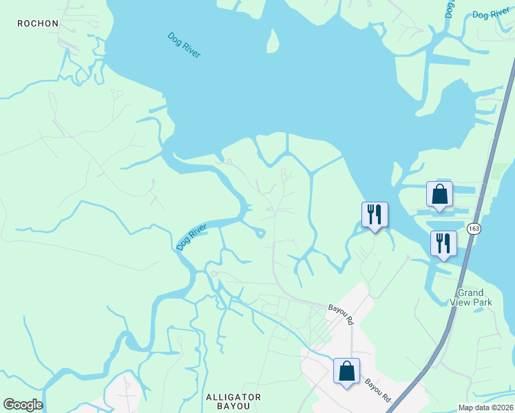 map of restaurants, bars, coffee shops, grocery stores, and more near 5881-5911 Bayou Rd in Mobile