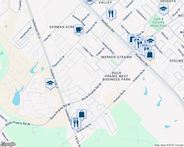map of restaurants, bars, coffee shops, grocery stores, and more near 3434 Summerway Drive in College Station