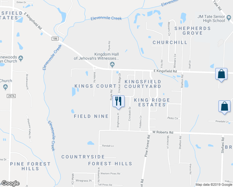 map of restaurants, bars, coffee shops, grocery stores, and more near 2243 Cricket Ridge Drive in Gonzalez
